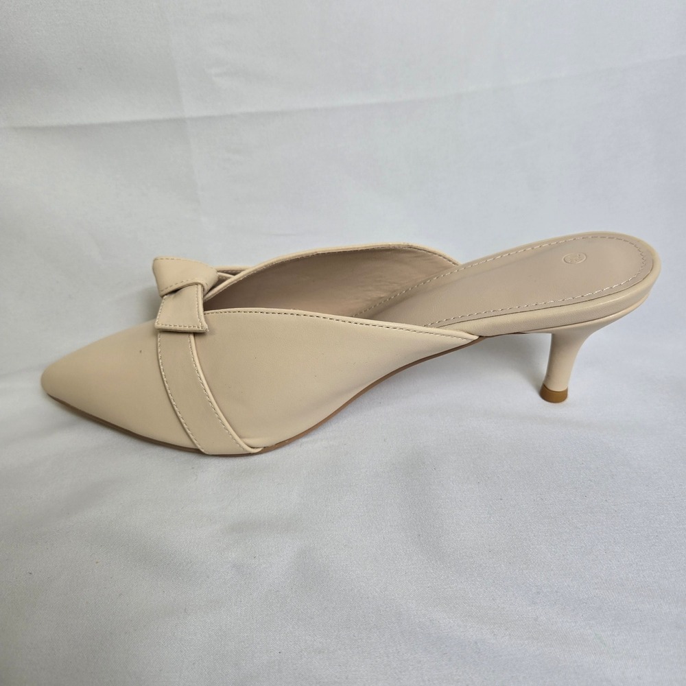 Bow Knot Pointed Toe Kitten Heel Mules Cream Unbranded Neutral Women's Size 7.5 - Picture 12 of 15